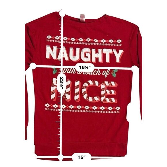 Cute Ugly Christmas Sweater Juniors sz 1 XS Naughty Nice Red Santa Fast Ship - Picture 5 of 8